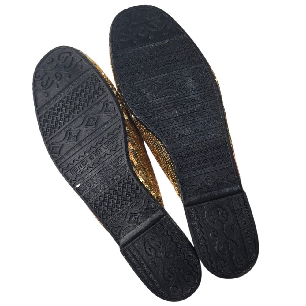 Beverly Feldman Frankie and Baby VTG Sequin Flats Mules Gold Slides Size 11B - Picture 10 of 10